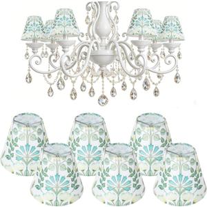 Set of 6 Chandelier Lamp Shades, Small Lamp Shade Plants Printing, Mini Barrel Lampshades Clip On for Table Lamp Wall Lamp Replacement, Mini Lamp Shades for Chandeliers 3x5.1x5.9in (Top Height Bottom)