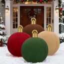 4 PCS 32 Inch Giant Velvet Inflatable Christmas Balls, Extra Large Blow Up PVC Ornaments, Flocked Oversized Christmas Ball Decorations for Yard, Lawn, Porch & Holiday Outdoor Decor (4 Colors)