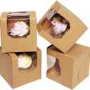 Bakepacker Auto-pop up Cupcake Boxes 30-Packs Individual Cupcake Container Brown 3.5" x 3.5" x 3.5" Single Cupcake Boxes