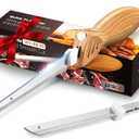 Electric Knife - Easy-Slice Serrated Edge Blades Carving Set for Meat, Bread, Turkey, Ribs, Fillet, DIY, Ergonomic Handle + 2 Blades for Raw & Cooked Food(Faux Wood) (Classic)
