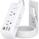 5Ft Extension Cord with Multiple Outlets, Flat Plug Power Strip Surge Protector with 5 Ft Long Cord, 6 Outlet 3 USB Ports (1 USB C), Multi Outlet Wall Plug for Travel, College, Dorm Room Essentials (White)