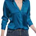 Womens Satin Silk Blouses Blouse Button Down up Shirts for Women Casual Loose Long Sleeve Business Work Tops (S)