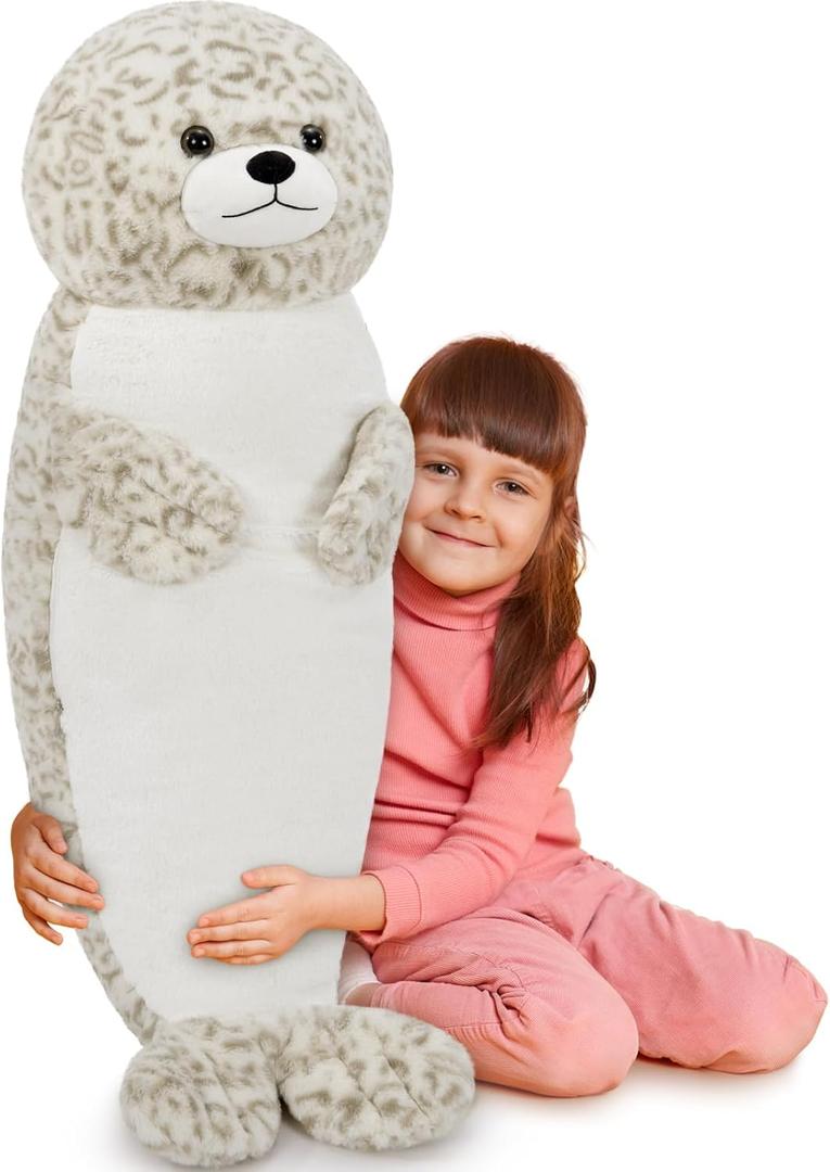 Tezituor 39 inch Giant Seal Stuffed Animal, Long Seal Plush Body Pillow, Hugging Soft Stuffed Ocean Seal Plush for Sleeping Kids Girlfriend