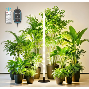 360° Grow Lights for Indoor Plants with Stand, Full Spectrum LED Plant Light with Remote, Adjustable Height up to 67''/5.4FT, Wide Illumination Grow Lamp with On/Off Switch and Round Stand