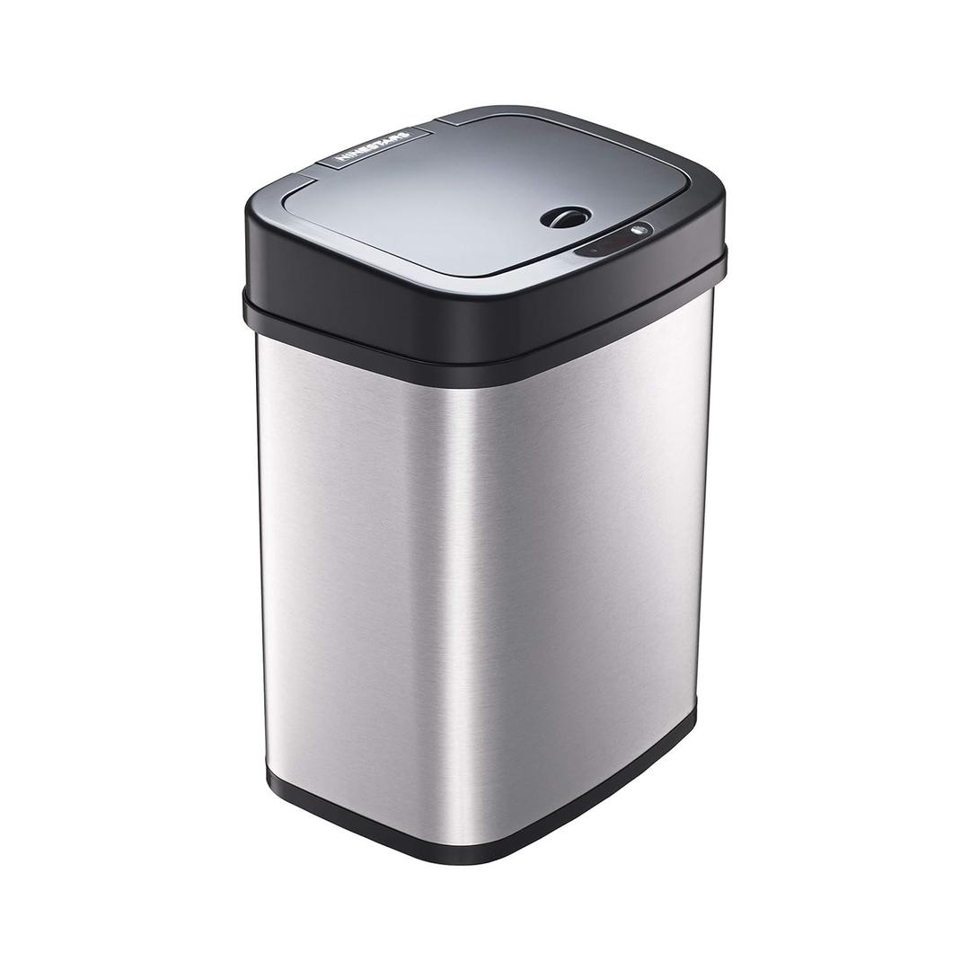 Ninestars 3 Gallon Automatic Trash Can, 12L Touchless Motion Sensor Bathroom or Bedroom Garbage Can with Odor-Sealing Lid, Rectangular Stainless Steel Base, Black Lid