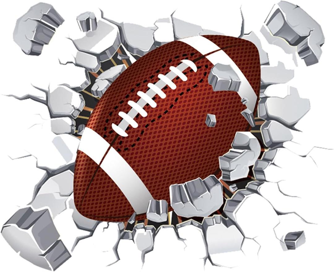 2 Sheets Rugby Break Through Wall Sticker Decals American Football Sports Art Wall Stickers Murals Art for Men Kids Boys Football Lovers Players Room Bedroom Living Decoration