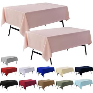 2-Pack 60x60 inch Dusty Pink Table Cloths, Solid Stain and Wrinkle Resistant Tablecloth, Premium Plain Weave Polyester Fabric Rectangle Table Linen Covers for Hotel, Banquet