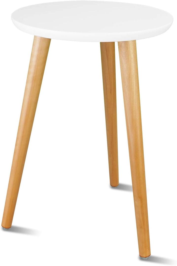 Uneedem Wood Mid Century Plant Stand for Indoor Plants, Modern Table, Tall Holder for Flower Pots, Small Round Side/End Table (A2 White, High: 16.5")