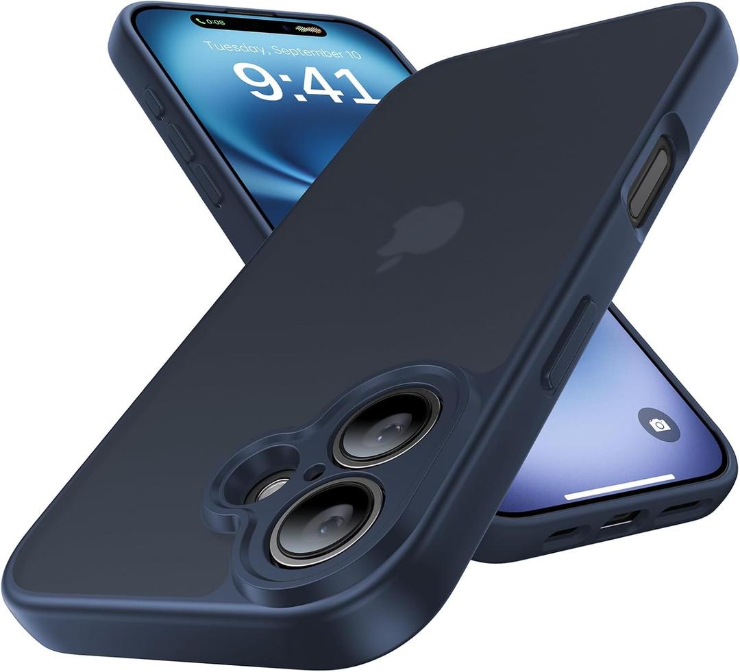 Shockproof for iPhone 16 Case, [Full Camera Protection] [Military-Grade Drop Protection] Protective Anti-Yellow Slim Translucent Matte Skin-Friendly for iPhone 16 Phone Case, Navy Blue