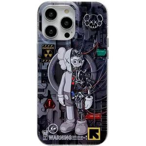 Cool Anime Black for Boys Case for iPhone 13/14 Phone Case with Trendy Robot Cartoon Design, Street Artworkn IMD Laser Shockproof Silicone Protective Cell Back Cover