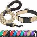 Reflective Dog Collar Padded with Soft Neoprene Breathable Adjustable Nylon Dog Collars for Small Medium Large Dogs (Large (Pack of 1), Vanilla Collar+Leash)