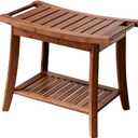 Forevich Bamboo Shower Bench Stool with Storage Shelf Waterproof Shower Chair Spa Bath Seat Excellent for Indoor Use Chestnut Brown (23.7 x 15.1 x 18.4 inches Chestnut Brown)