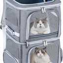 Double Cat Carrier for 2 Cats,Dog Backpack Carrier for Medium Dogs,Double Compartment Pet Carrier Backpack for Dual Pets,for Outdoor Traveling/Stroll and Picnic (Grey)