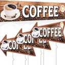 Tegeme 4 Pack Coffee Stand Supplies 1pcs 2x10 ft Banner and 3 Pcs Coffee Yard Signs with Metal Stakes Double Sided Print for Advertising Business Store Decor Home Lawn Outdoor