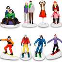 Rileryan 7 PCS Miniature Christmas Town Village People Figurines Set Skating Skiing Mini People for Christmas Village Accessories Decorations