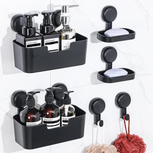 LALOBLUE Shower Caddy, Bathroom Organizers and Storage, 6 Pack Adhesive Organizers and Storage with No Drilling Hanging Shower Shelf, Removable Plastic Bathroom Accessories, Black