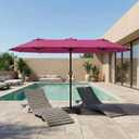 15FT Patio Umbrella with Solar Lights, Double-Sided Extra Large Outdoor Table Umbrella with Base Included, Heavy-Duty 12 Iron Ribs Market Umbrella for Garden, Pool, Backyard, Rose Pink