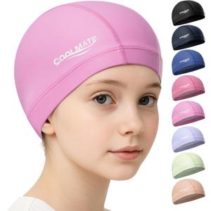 COOLMATE Fabric Swim Cap for Women, Men & Kids Silicone Water Resistant Layer, Lightweight Cloth Cap for Pool & Lap Swimming Non-Slip Comfortable Fit, Gift for Swimmers (1 Pack) (Pink, XS)