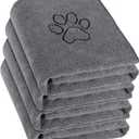 Chumia 4 Pack Dog Towels for Drying Large Microfiber Grooming Tools Absorbent Soft Bath Supplies with Embroidered Paw for Small Medium Pet Products(16 x 32 Inch,Gray)