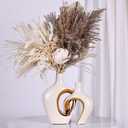 White and Gold Ceramic Vase Set of 2 - Nordic Boho Minimalist Design for Home Decor, Modern Donut & Hollow Style for Living Dining Room, Bedroom, Office - Decorative Pampas Grass &Flower Centerpiece
