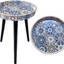Round Indoor Side Tables with Detachable Wooden 3 Legs, Versatile Tray Table, Perfect for Round Coffee Table Tea, and Relaxation Time 17.7 Inch (33 Bohemian)
