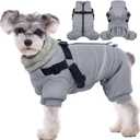 BRKURLEG Grey Dog Winter Coat, Cozy Winter Dog Jackets, Small Dogs Coat with Harness, Onesie Body Warm Puppy Jacket, Pet Reflective Windproof Cold Weather Jackets, Puppy Four-Legged Puffer Coats, S
