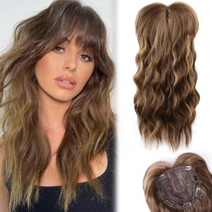 Hair Toppers for Women: 20" Wavy Curl, Honey Blonde & Light Brown Synthetic Clip-In Hair Topper with Fringe Bang and Volume (20INWavyHoney Blonde Mixed Light Brown)