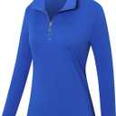 Womens Golf Shirts Long Sleeve Workout Tops Zip Up Tennis Polo Shirts (XX-Large, Royal Blue)