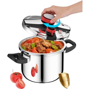 8 Qt Pressure Cooker Stainless Steel, Pressure Cooker with One-Hand Locking, Dual Locking Safety System, [3-In-1]Compatible with Gas & Induction, Fast Cooking for Large Meals