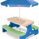 Little Tikes Easy Store Picnic Table with Umbrella, Multi Color, 42.00''L x 38.00''W x 19.75''H