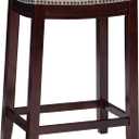 Linon Linen Backless Claridge Stool, Counter Height, Beige & Dark Walnut