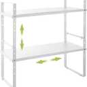 Expandable Cabinet Shelf Organizer Rack, Stackable Kitchen Counter Storage Shelves Stand, Adjustable Height Pantry Shelf Spice Rack (White, 2 Pack) (8.7''D*15.7-25.6''W*9.8''H)
