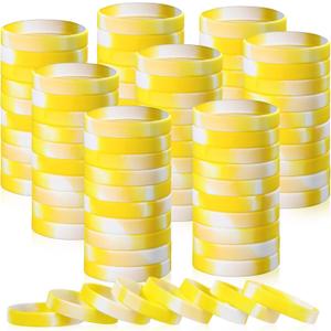 Liliful 100 Pcs Silicone Rubber Wristbands Rubber Wristband Bracelet Bands for Silicone Wristbands for Women Men(Yellow and White)