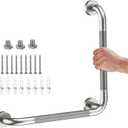 Angled Grab Bar 16x16 Inch Stainless Steel Knurled Toilet Handles Wall Mounted Bathroom Handicap Safety Rails for Elderly Injured Balance Support, L-Shaped Brushed Nickel Grab Bar for Shower