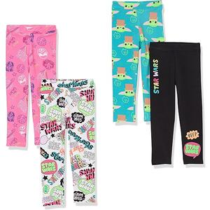 Amazon Essentials Girls' Cotton Stretch Leggings, Pack of 4, Star Wars Child, Large