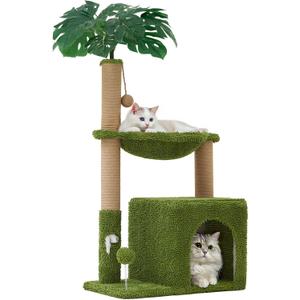 Woochpet 37" Cat Tree Tower for Indoor Cats2-in-1 Multi-Functional Comfort with Premium Sisal Scratching Post, Cat Cando with Mouse Hole and Plush Toy Ball Large Hammock for Kitty or Small Cats