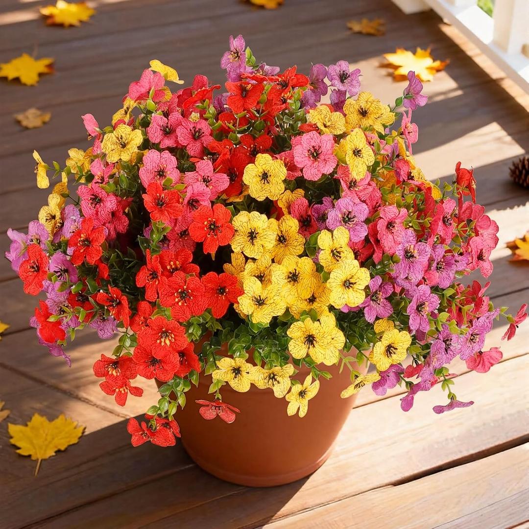Artificial Flowers for Outdoor,12 Bundles Silk Fake Flowers,UV Resistant Realistic Plastic Faux Plants,No Fade Colorful Daisy for Porch,Patio,Garden,Window Box (4 Multicolor)