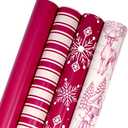 BIOBROWN Christmas Wrapping Paper Rolls - Deer/Snowflake/Stripes/Red Design for Xmas, Winter Party - 30" X 10' Per Roll (4 Rolls: 100 sq. ft. ttl.) (Christmas Toile Scene)