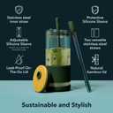 Pandaloo Glass Cups With Lids and Straws -20 Fl Oz- Perfect Size Iced Coffee Cup - Smoothie Cup With Bamboo Lid and On the go Lid - Glass Tumbler (2 Count (Pack of 1), Black Saphir-Tender Pink)