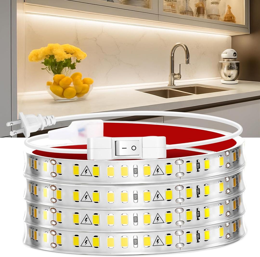 maylit Under Cabinet Strip Lighting Plug in 84in, Ultra Bright Small LED Light Bar, 2700K Warm White, Wired Lights for Kitchen Cabinet, Counter, Workbench, Desk, Closet, Shelf, Indoor
