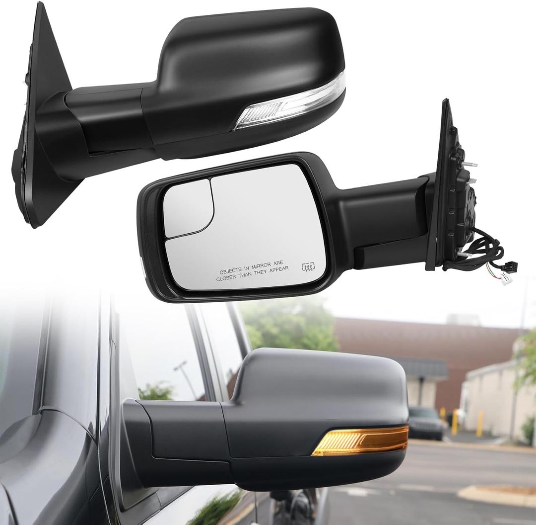 19-24 Left Driver Side Mirror Compatible with Ram 1500 2019 2020 2021 2022 2023 2024 2025, W/Heated/Power Folding/Power Glass/Puddle Light/Signal Light(14pins), Standard Driver Side Mirror Size