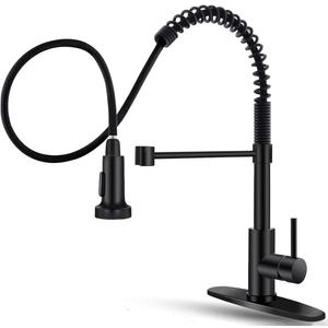 OWOFAN Black Kitchen Faucet with Pull Down Sprayer Stainless Steel Single Handle Pull Out Spring Sink Faucets 1 Hole Or 3 Hole Dual Function for Farmhouse Camper Laundry Utility Rv Wet Bar