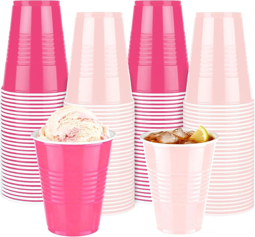 Kochorie 120 Pieces 16 oz Plastic Cups Light Pink and Hot Pink Disposable Party Cups Drinking Cup Bulk for Party Baby Shower Birthday Wedding Family Gatherings Festive Celebrations