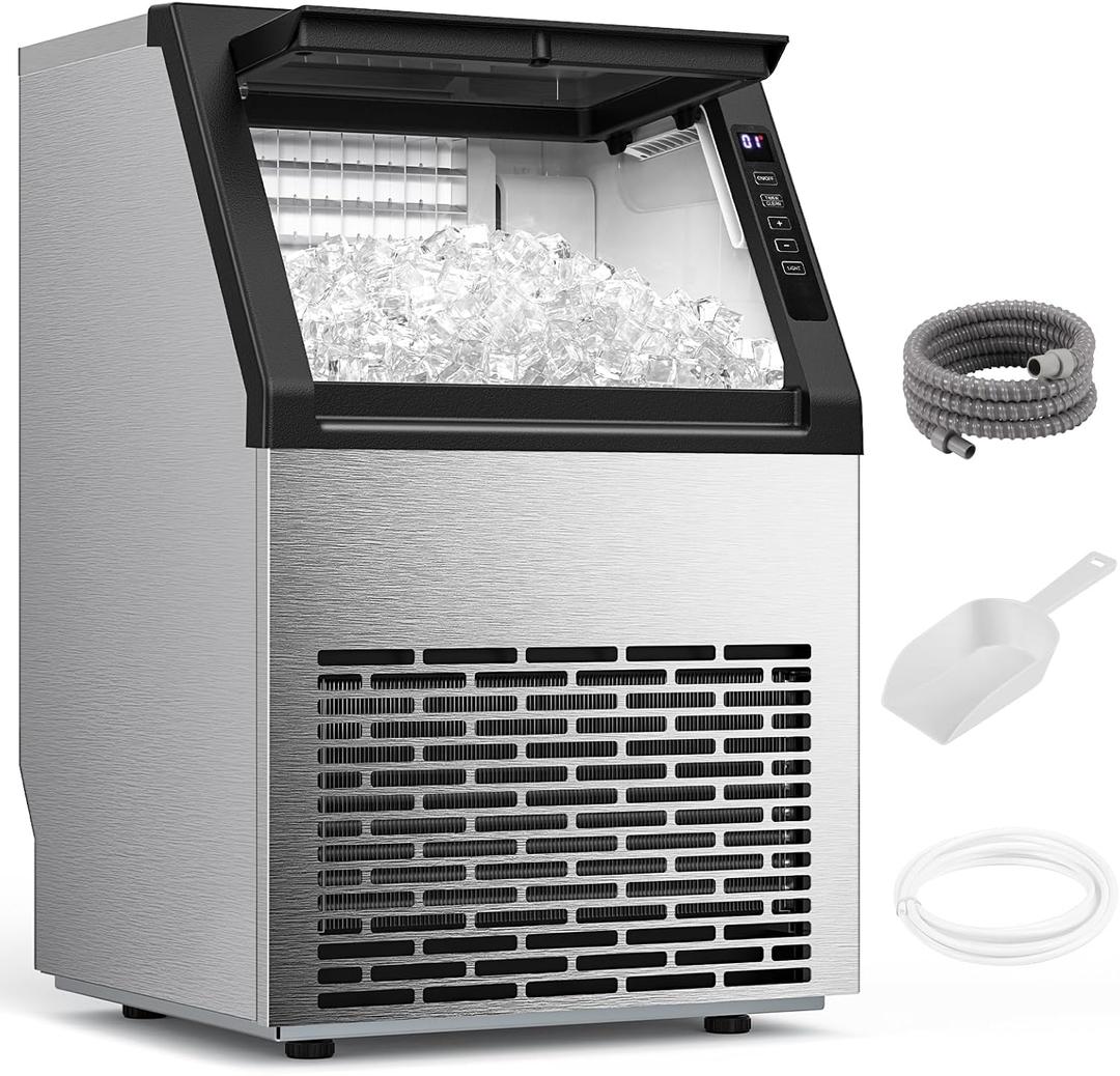 Commercial Ice Machine, 80 lbs/24H, 36 Cubes in 15 Mins, 28lbs Storage Capacity, Under Counter Ice Maker with 24 Hours Timer & LCD Panel, Freestanding Ice Machine for Bar, Cafe, Small Business
