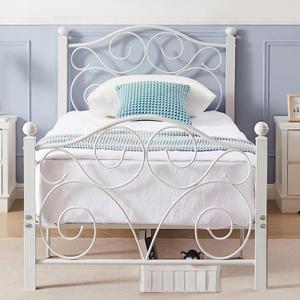 VECELO Twin Size Bed Frame with Headboard and Footboard, Heavy Duty Metal Slat Support, Platform Mattress Foundation, No Box Spring Needed, Easy Assembly, White
