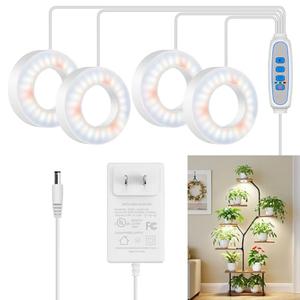 Kullsinss Ceiling Grow Lights for Indoor Plants, 192 LEDs 24W Full Spectrum Plant Lights for Indoor Growing, 3.5" Under Cabinet Plant Grow Light with 6/12/16H Timer, 5 Brightness Levels (4-Head)