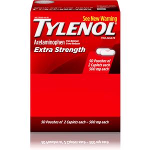 Tylenol Extra Strength Acetaminophen Caplets, 500 mg, Pain Relief & Fever Reducer for Headache, Backache, Toothache, Menstrual Cramps & Pain, Travel-Friendly Packaging, 2-Caplet Pouches, 50 Count, Expiry: 2029/MAR
