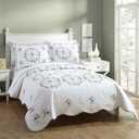 Gwen Vintage Floral Embroidered 3-Piece Quilt Set, All Seasons Lightweight Coverlet Set, 1 Quilt and 2 Pillow Shams (King Size)