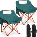 2 Pack Compact Camping Chairs Portable Folding for Outside with Carry Bag Lightweight Moon Chairs for Travel Picnic Hiking Beach Fishing, 600D Oxford, Supports 330lbs(Green)
