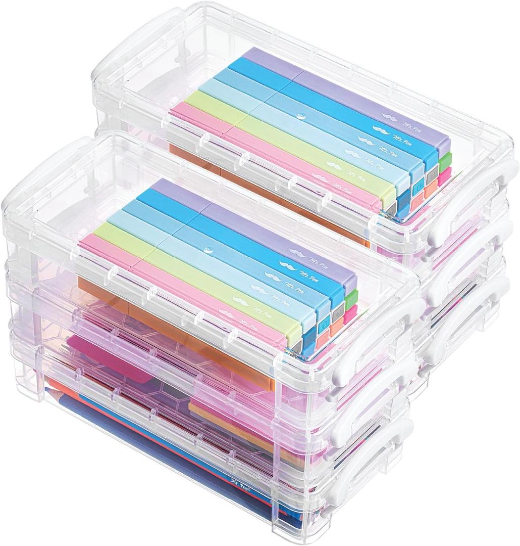 Mr. Pen- Clear Pencil Boxes, 6 Pack, Snap-Tight Lid, Crayon Box, Plastic